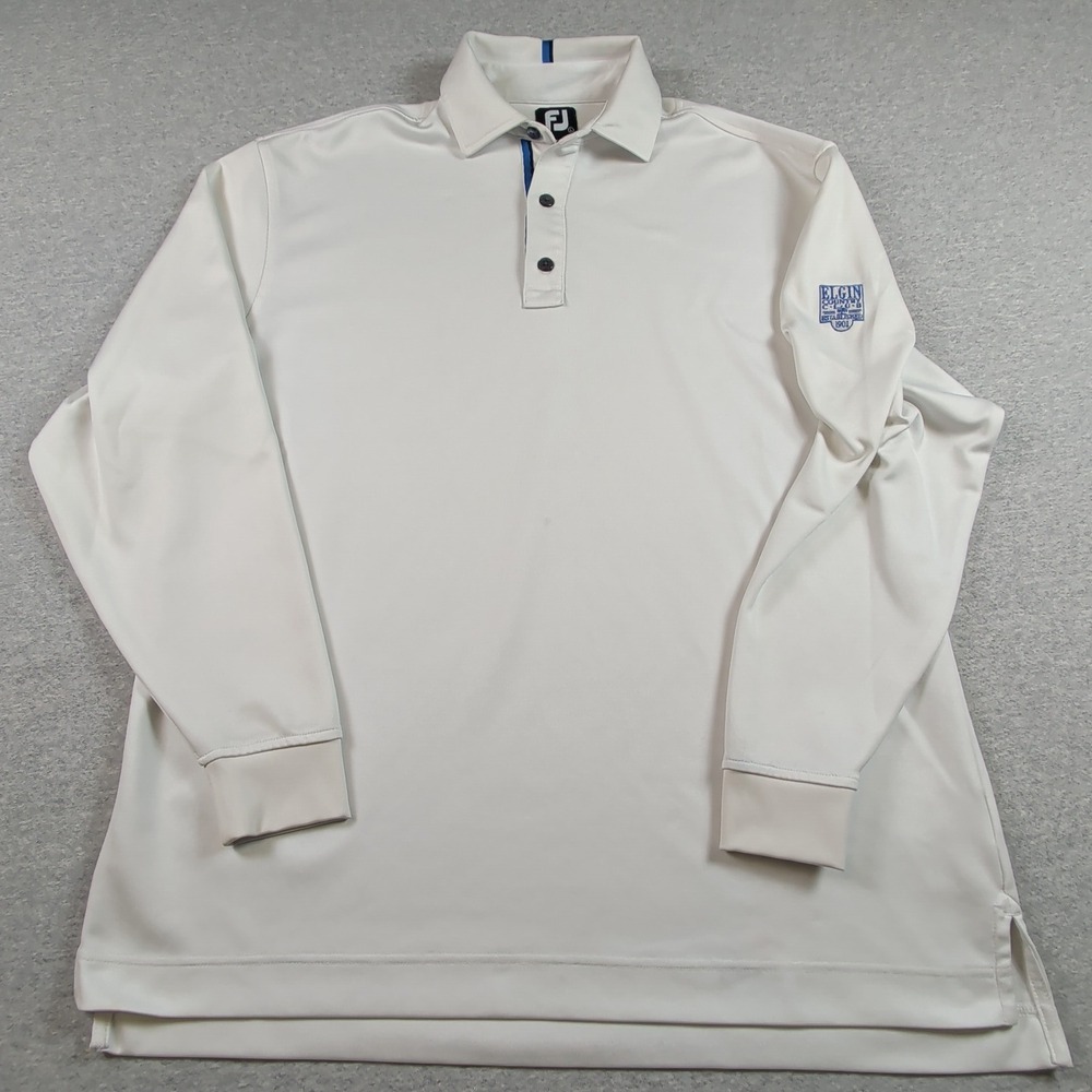 FootJoy Golf Polo Mens L White Long Sleeve Elgin Country Club FJ Performance